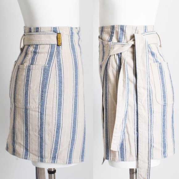 Armani Jeans Wrap Skirt Cotton Ramie Linen Blend Striped - Picture 4 of 8